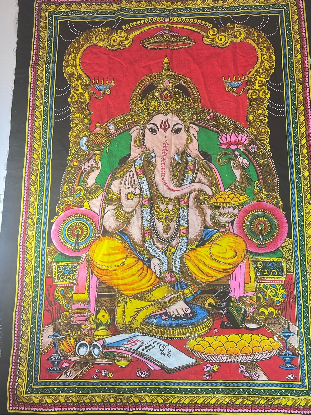 Lord Ganesha Indian Cotton Tapestry 30x40 Hindu Wall Hanging Boho Spiritual Art